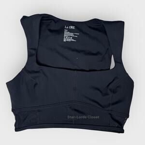 Le Ore Andria Black Sports Bra Small Square Neck Mesh Panel Activewear Fitness